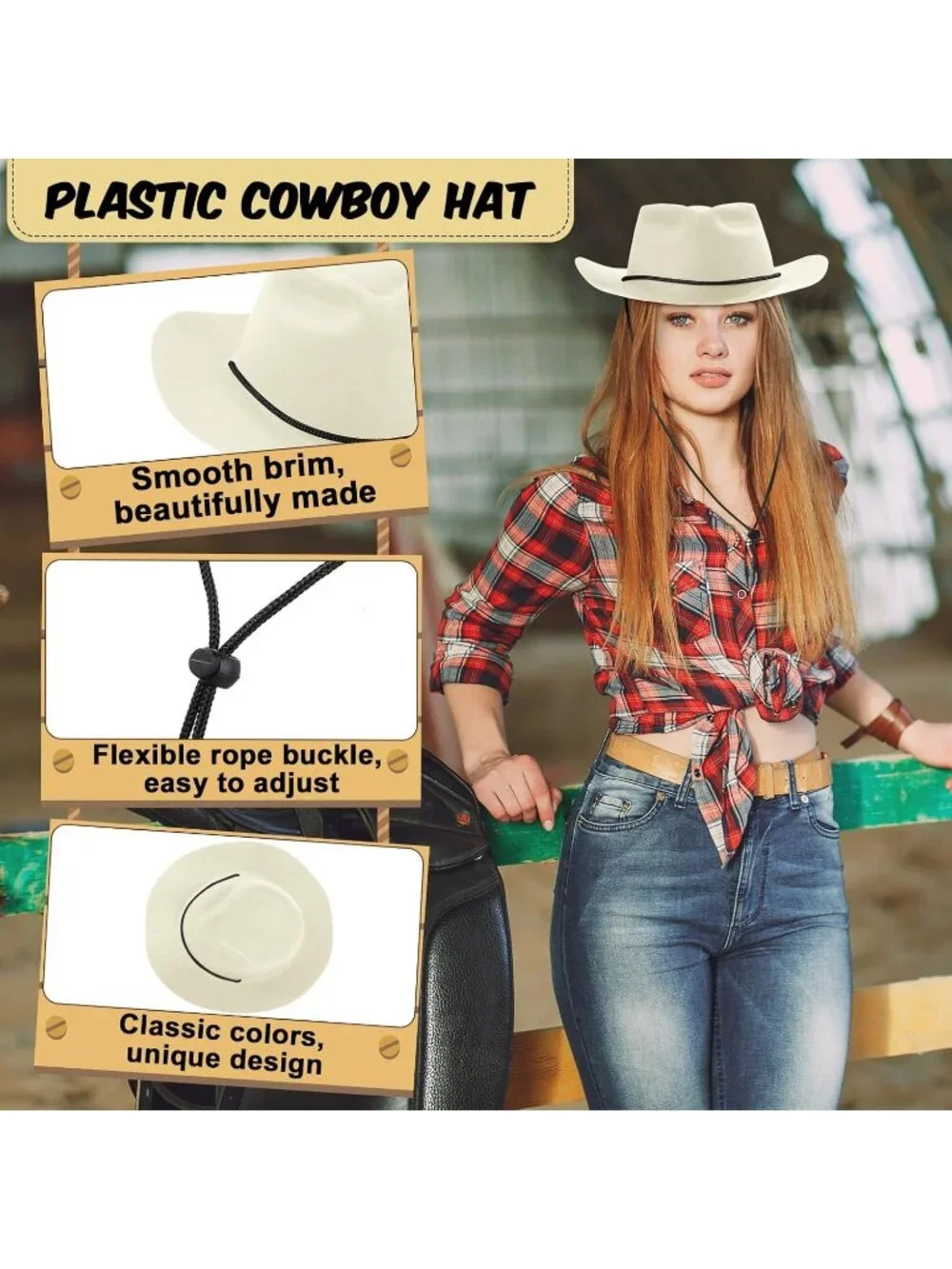 Men's Ivory White Plastic Felt Wide Brimmed Western Cowgirl Cowboy Hat 12 Pieces